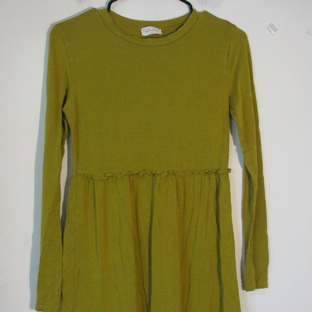 * Sign Here Signature Clothing Babydoll Top Small Mustard Green Ruffle